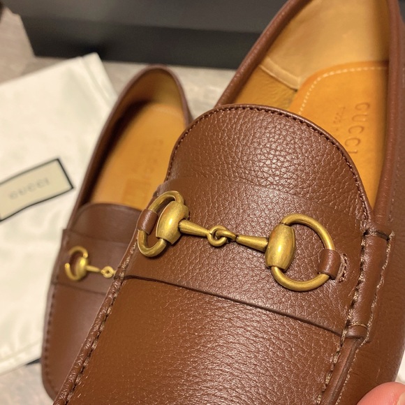 Men Gucci Horsebit Moccasin Shoes Light Brown Size 8 - Picture 9 of 9